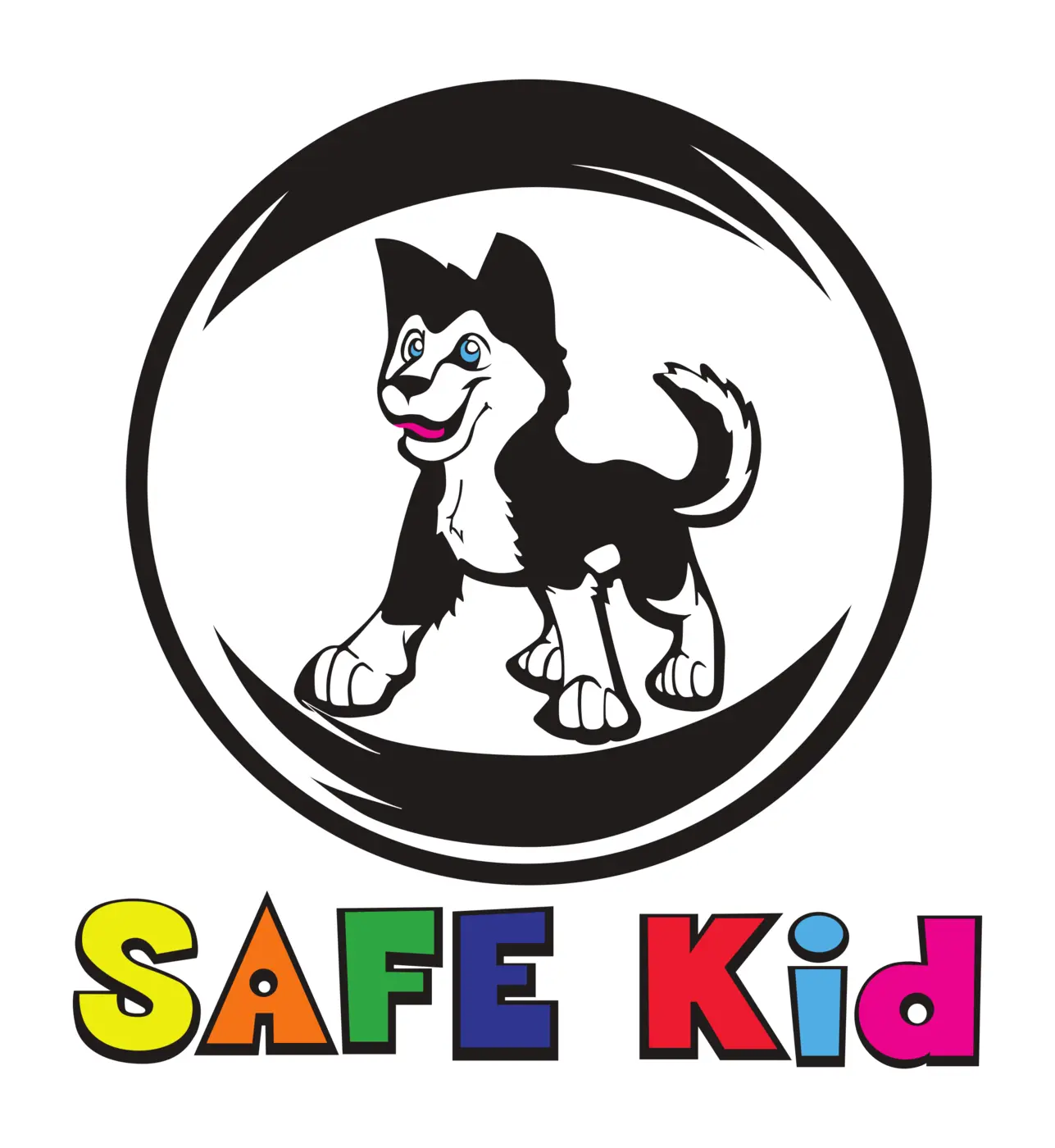 The official Jyrki Saario Safe Kid program logo — the husky mark above the Safe Kid wordmark